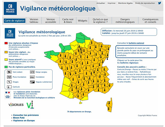 vigilance orange canicule 26-06-2019